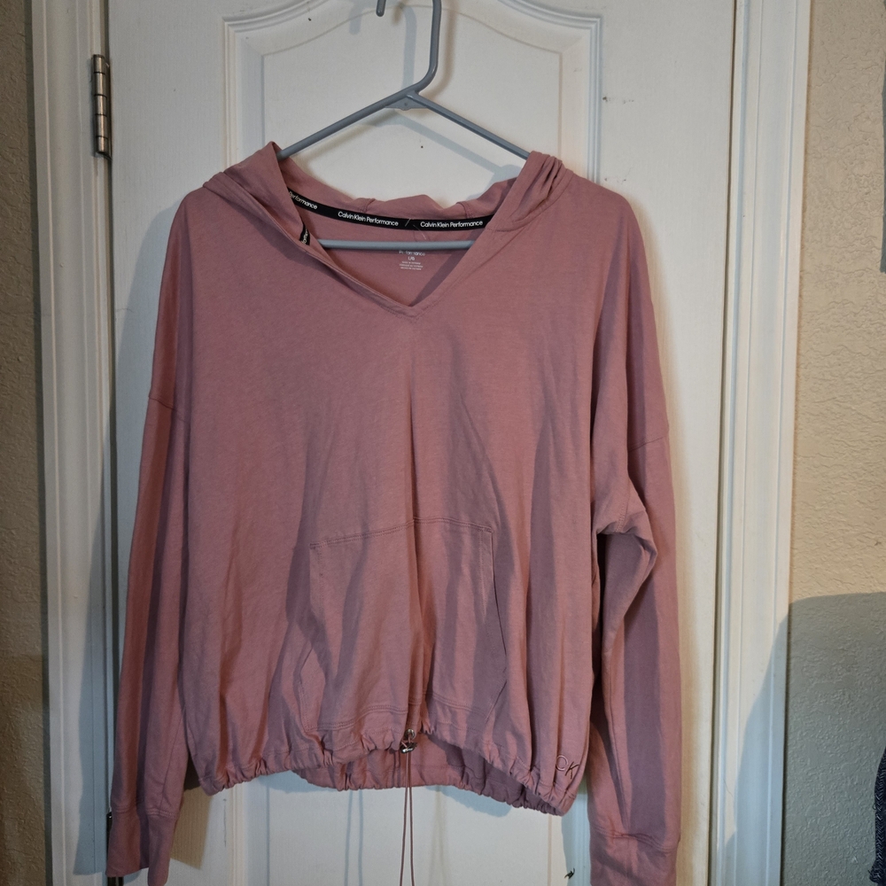 Calvin Klein Performance V-Neck Pullover Hoodie in Dusty Rose